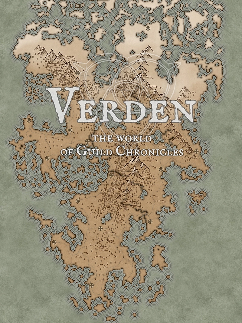 An illustrated map of Verden, the world of Guild Chronicles